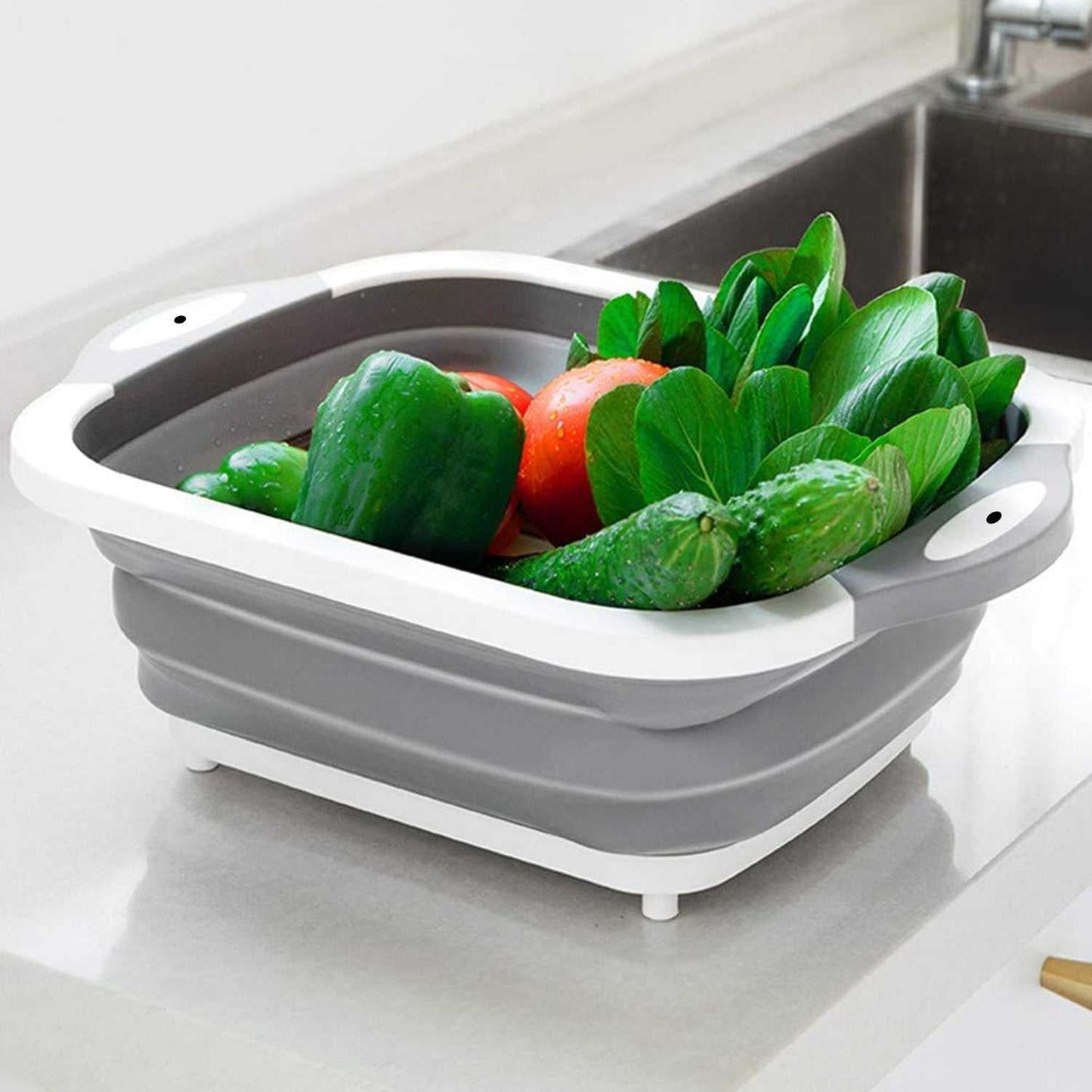 0098L COLLAPSIBLE CUTTING BOARD WITH DISH TUB BASKET For Kitchen Use ( 1 Pcs ) dd
