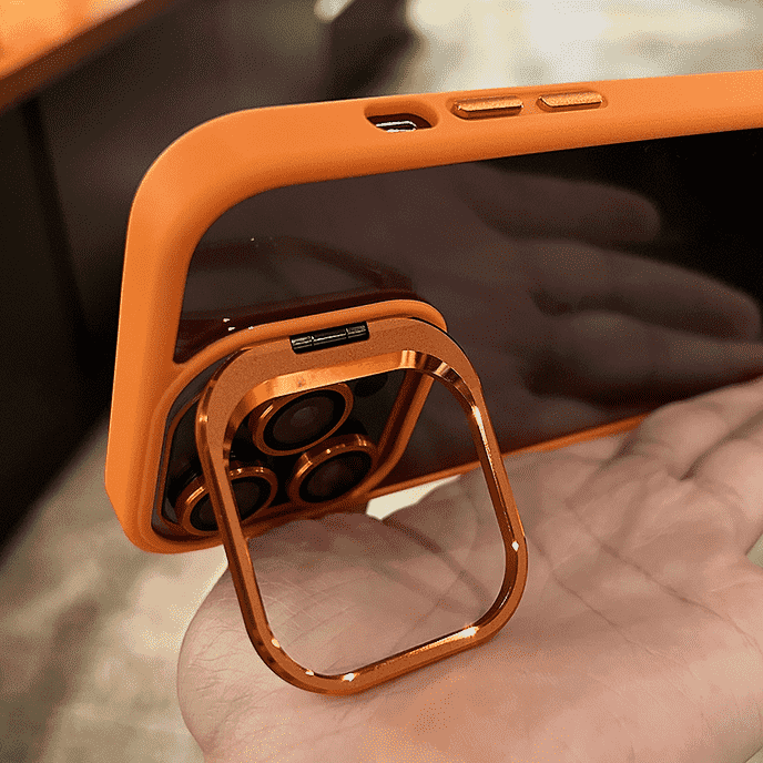 Metal Lens Stand Bracket Transparent Case For iPhone Camera Glass Protector