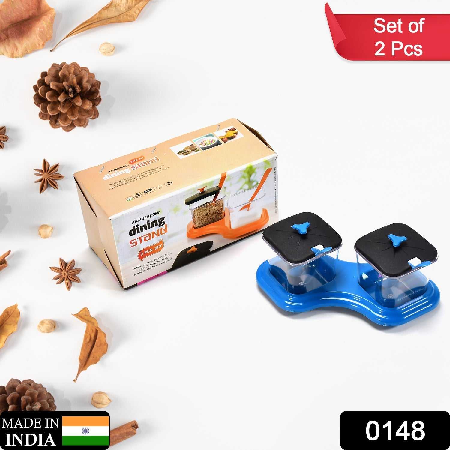 0148 Dining Table Stand 2 Pcs Pickle Jar Spice Tray Spoons Virgin Plastic Kitchen Storage Container Serving Salt Pepper Sauces Chutney Masala Mukhwas Aachar dd