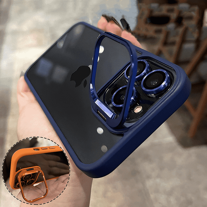 Metal Lens Stand Bracket Transparent Case For iPhone Camera Glass Protector