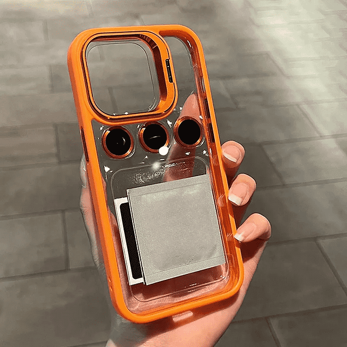 Metal Lens Stand Bracket Transparent Case For iPhone Camera Glass Protector