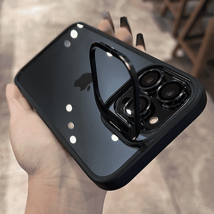 Metal Lens Stand Bracket Transparent Case For iPhone Camera Glass Protector